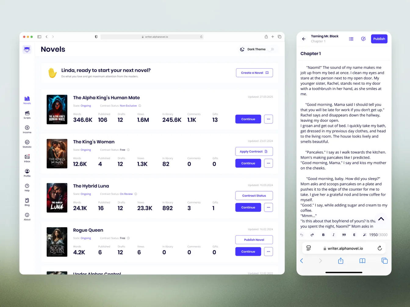 AlphaNovel Writer app screenshot